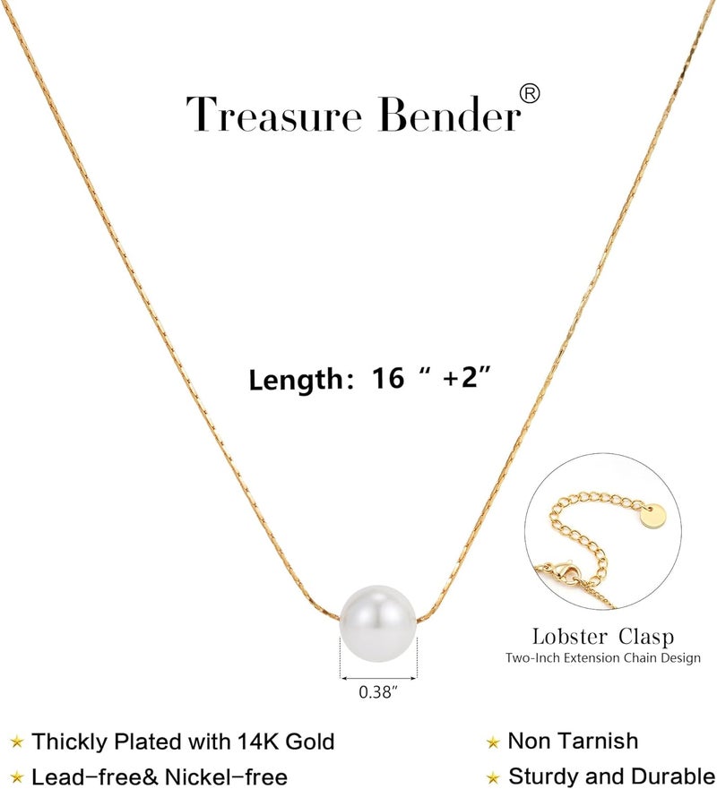 Treasure Bender Pearl Necklaces for Women Trendy, 14k Gold Plated Dainty Necklace Simple Pearl Drop Single Charm Pendant Necklace Birthday Wedding Gifts Gold Jewelry for Women - Image 3
